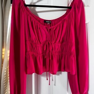 Sugarlips Fuchsia Blouse with Ruffle Detail